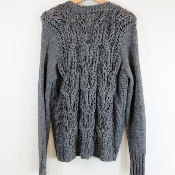 J. Crew Chunky Cable Fisherman Handknit Cardigan Wool Blend Women Sz M - Picture 4 of 8